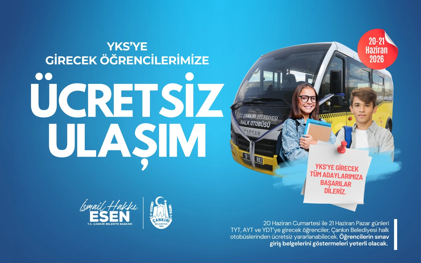 YKS 2026 Öncesi Çankırı Belediyesi’nden Öğrencilere Ücretsiz Halk Otobüsü Desteğ