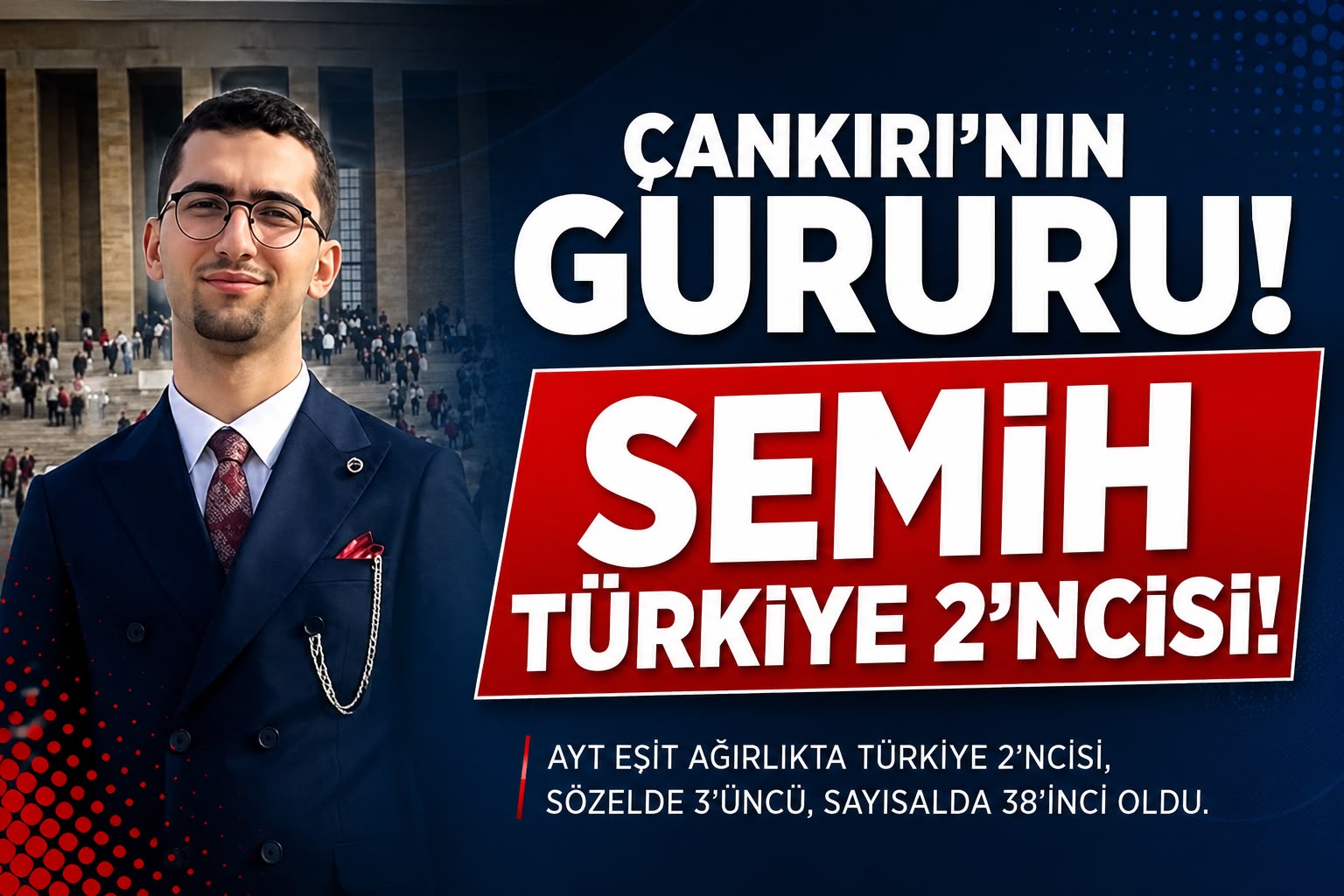 Çankırılı Semih Danacıoğlu YKS’de Türkiye 2’ncisi Oldu! Çifte ve Üçlü Derece Başarısı