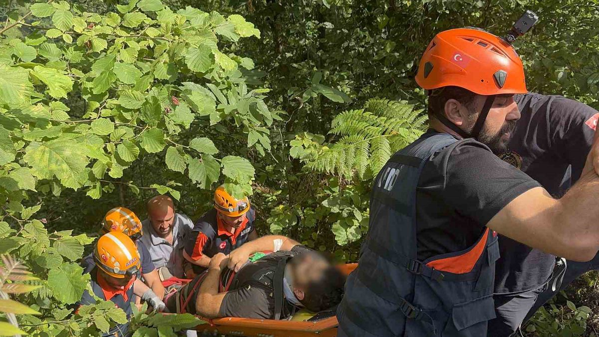 Rize’de İş Makinesi 250 Metrelik Uçuruma Yuvarlandı: Operatör Yaralandı