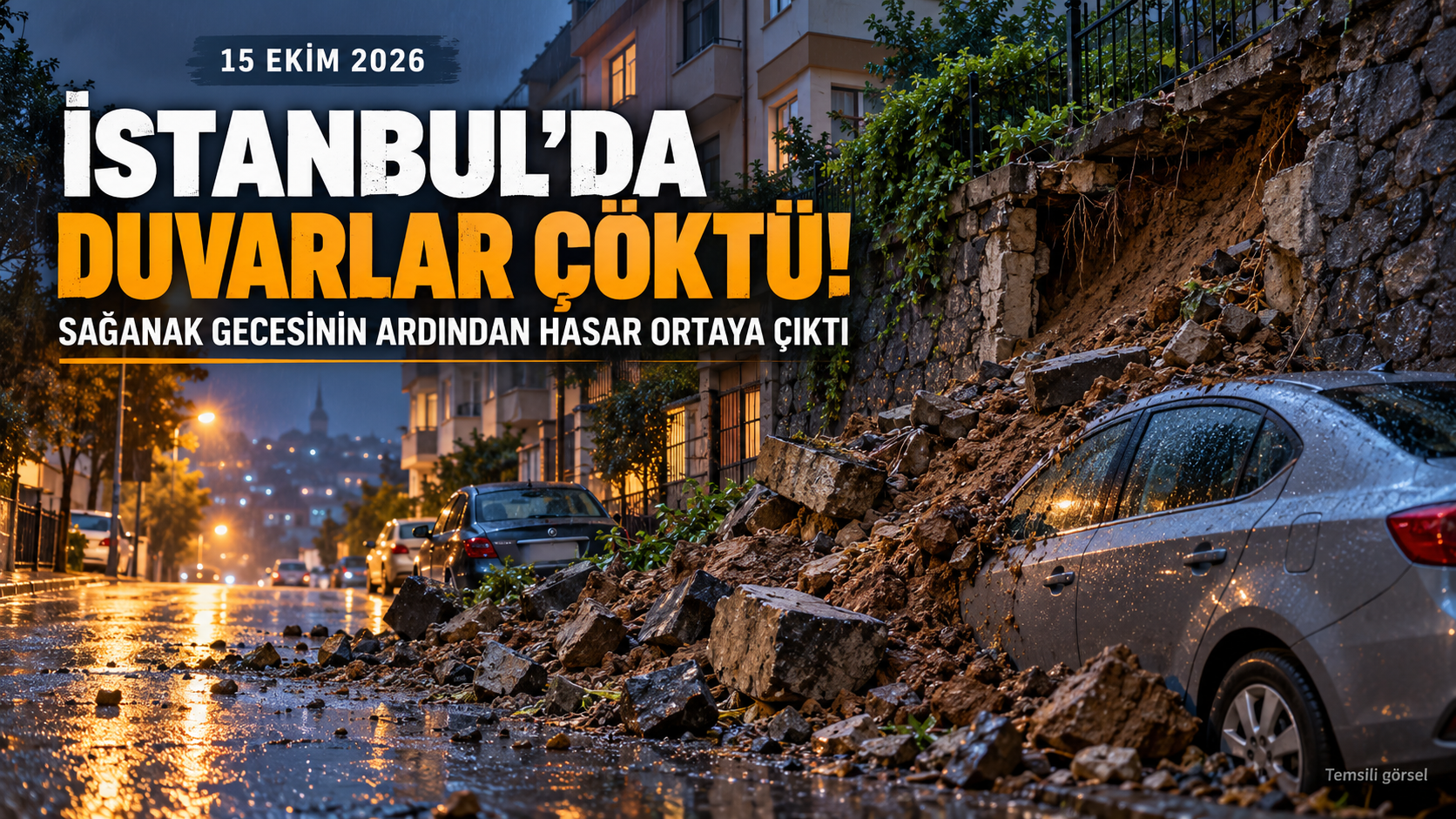 İstanbul’da sağanak gecesinin ardından: Duvarlar çöktü, otomobil toprak altında kaldı