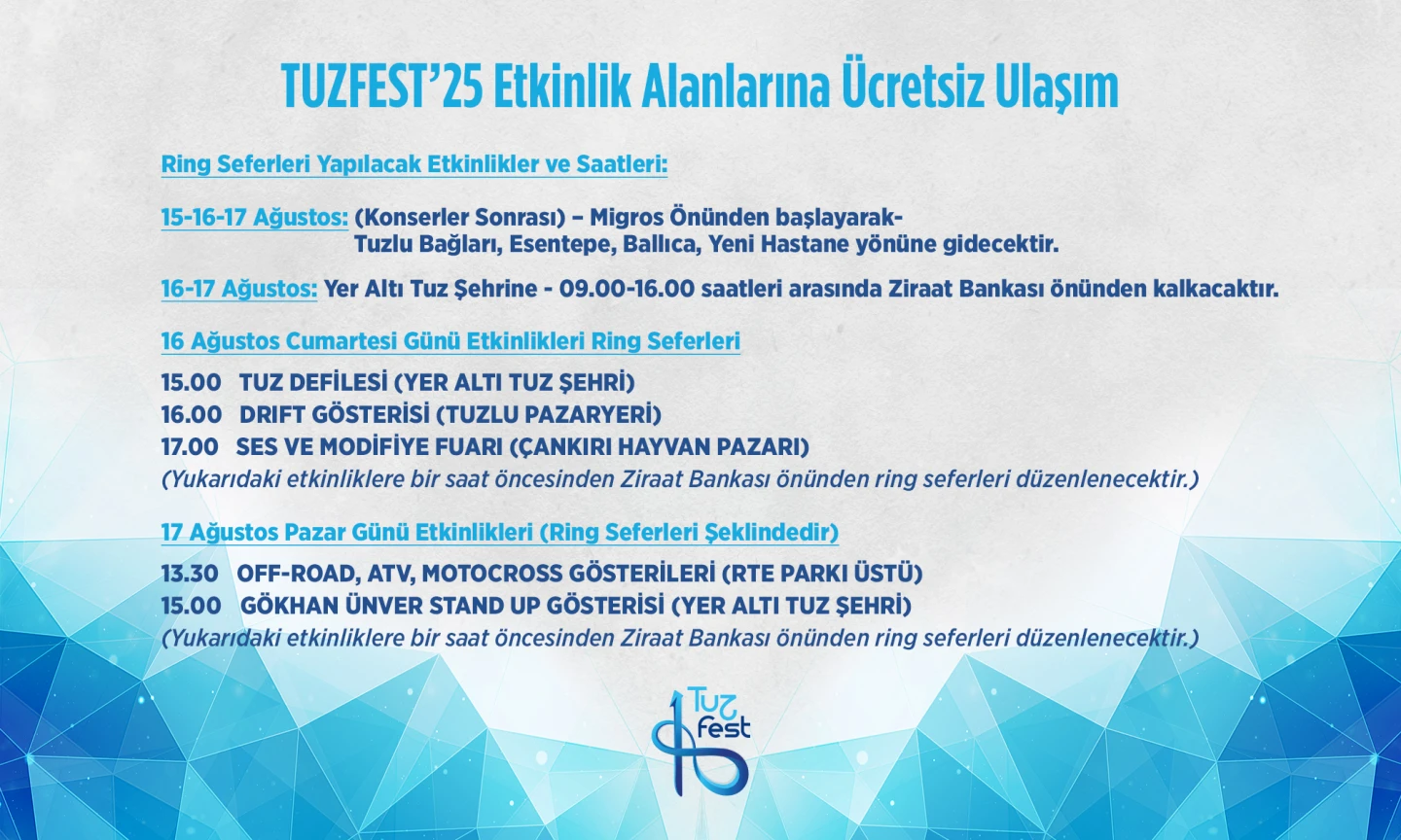 TUZFEST'25 Etkinlik Alanlarına Ücretsiz Servis